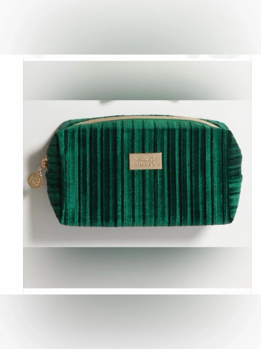 Mario Badescu Green Striped Velour Makeup Cosmetics Case Bag New with Tags